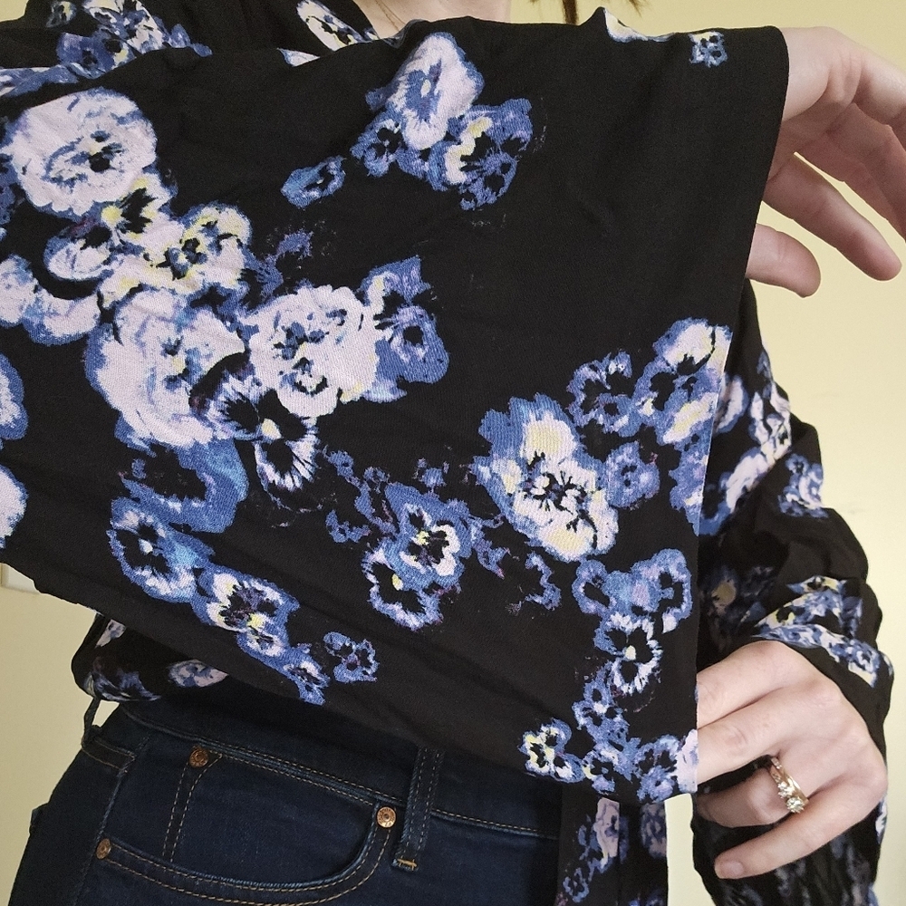 Free People Intimates Floral Bodysuit - Black and Blue Boho Feminine - Picture 3 of 8